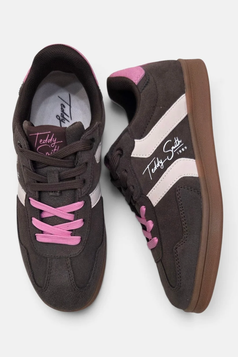 Teddy Smith 121113 Womens Brown Pink Laced Trainers - Image 5